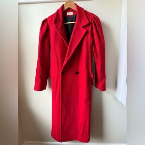 JILL JR Vintage Long‎ Wool Blend Dressy Coat Red Puff Sleeve Classic Coquette M